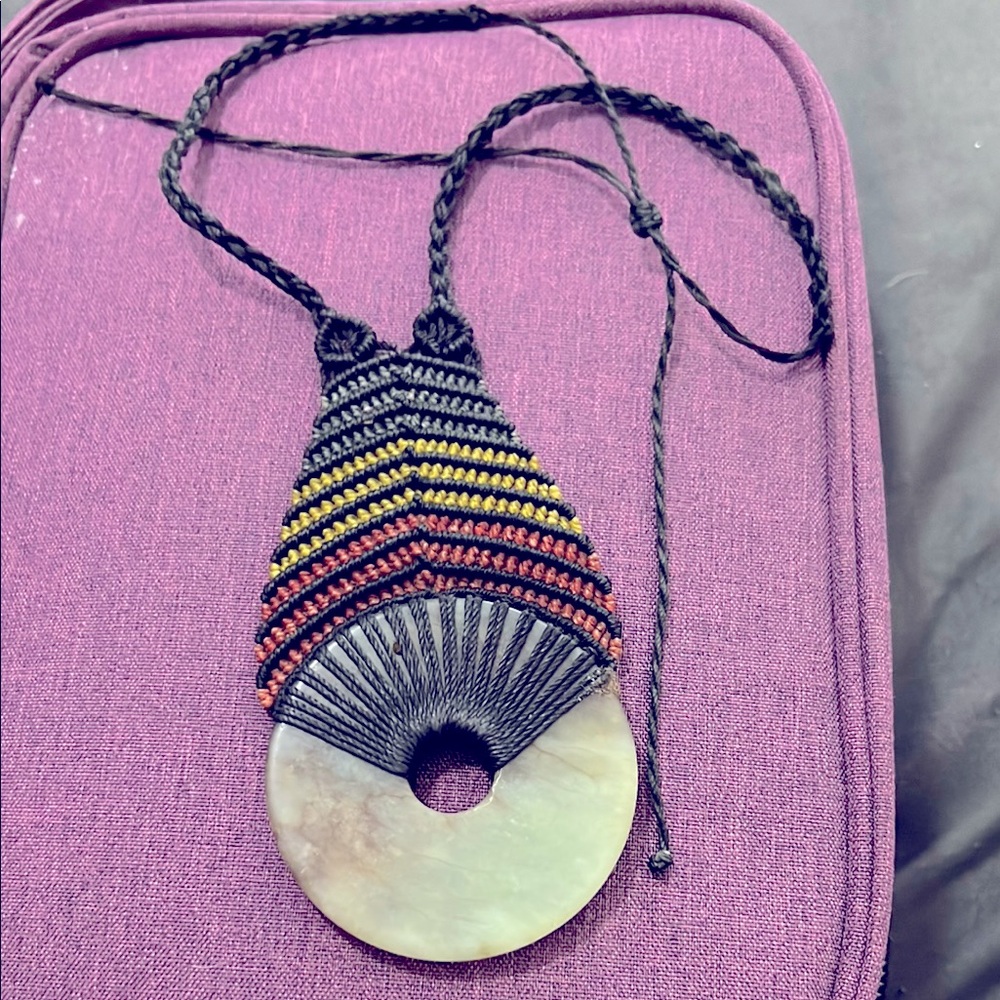 Handcrafted Black, Red, Green Pendant Necklace